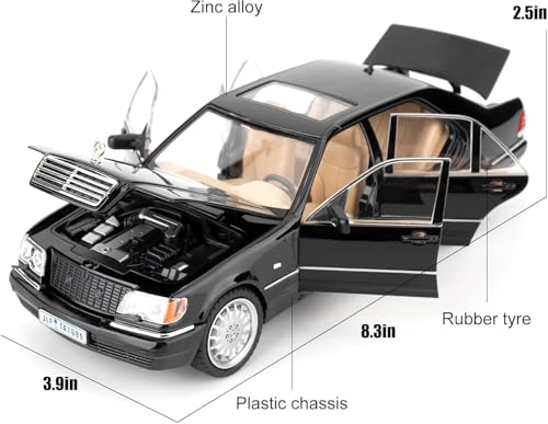 Image of 1:24 Benz W140 S320 Model Car, Diecast Collectible Pull Back Toy Car, Retro Classic Car with Sound and Light for Adults, Kids, Boys (Black)