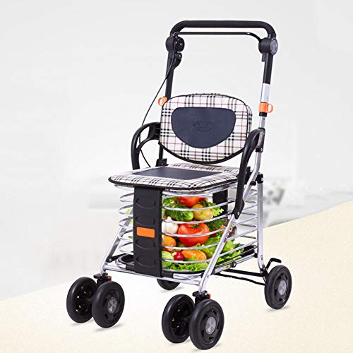 ZHAOHUI Einkaufstrolley Faltbar Universalrad Wagen Alter Mann Mit Sitz Mit Bremse Supermarkt Multifunktion, 2… – Bild 5