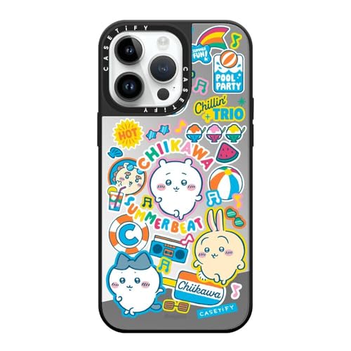 CASETiFY MagSafe �Ή��~���[ iPhone 14 Pro Max �P�[�X [���ː� / 1.5m����̗����������N���A / Chiikawa Co-Lab] - �V���o�[ (�u���b�N�o���p�[) - Chiikawa Summer Party