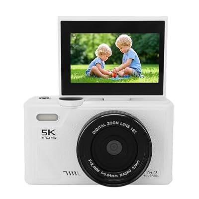Tbest 5K Digital Camera 75MP HD 18X Zoom Autofocus Retro Mirrorless with 3 Inch Screen for Travel Photography (White)