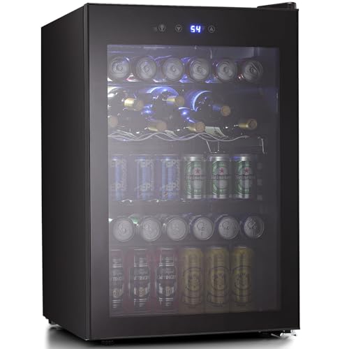 Antarctic Star Beverage Refigerator Cooler -145 Can Mini Fridge for Soda Beer or wine,with glass door, For Office or Bar with Adjustable Removable Shelves，4.5 Cu. Ft. (Black)
