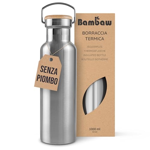 Bambaw Bottiglia Termica 1 Litro, Borraccia Acciaio Inox, Bevande Calde E Fredde, Borraccia Termica 1 Litro, Borracce Termiche, Bottiglia Isotermica, Borraccia Metallo, Water Bottle