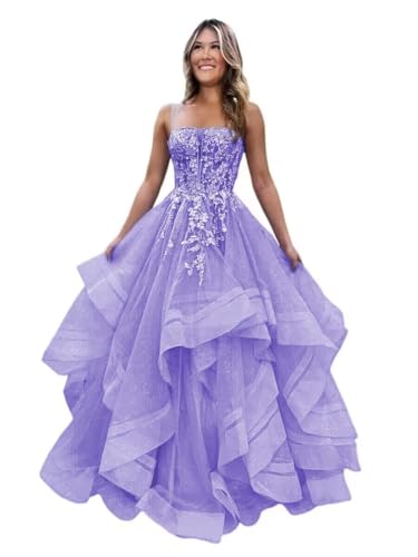 GREEKKNIGHT Lavender Sparkly Tulle Prom Dresses for Women 2026 Lace Long Ball Gown A Line Tiered...