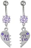 Forbidden Body Jewelry Surgical Steel Set of Best Friend Matching Purple Gem Dangle Heart Belly...