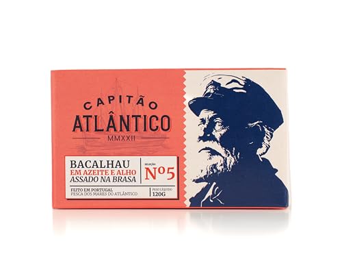 Dorsch in Olivenöl und gegrilltem Knoblauch – 4 x 120 g – traditioneller portugiesischer Fischkonserven – gegrillte gesalzene Dorschfilets – konservierte Meeresfrüchte verzehrfertig