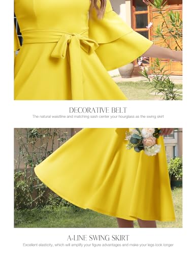Image of DRESSTELLS Women's Cocktail Dress Summer Wedding Guest Party Vintage 3 /4 Bell Sleeve V Neck A-Line Dress