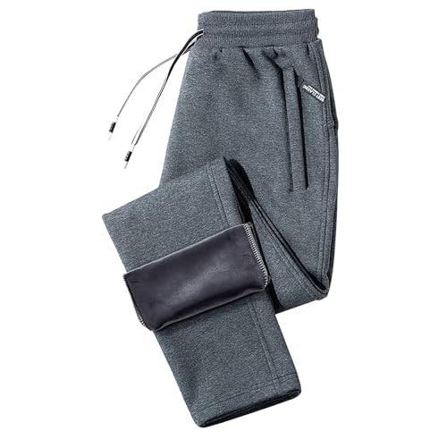 Herrjoggingbyxor fleece mjukisbyxor avslappnad varmt arbete, herr avsmalnande byxor, enfärgade plysch träningsoverall byxor med blixtlåsfickor, fleecefodrad vinter dragsko midja promenadbyxor, Grå, M