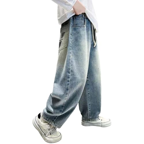 Boys Casual Loose Fit Denim Pants Stylish Spring Casual Trousers for Kids Elastic Waist Comfortable Fashionable