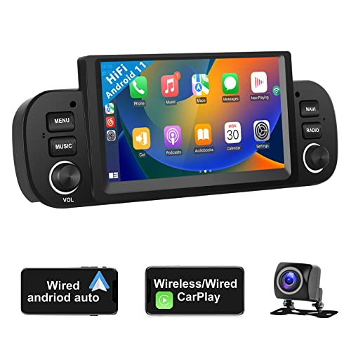 【Sistema Android 11 integrato】 - Autoradio Android da 6,2 pollici integrata nell'ultima versione di Android 11 nel 2022, processore a 4 core, memoria corrente da 1 GB + memoria di archiviazione 16G, ha un'APP di navigazione GPS integrata, supporta online + navigazione offline e allo stesso tempo supporta anche l'uso del wifi per connettere gli hotspot del telefono cellulare a Internet, fornendo una durata della batteria stabile e diversificazione.