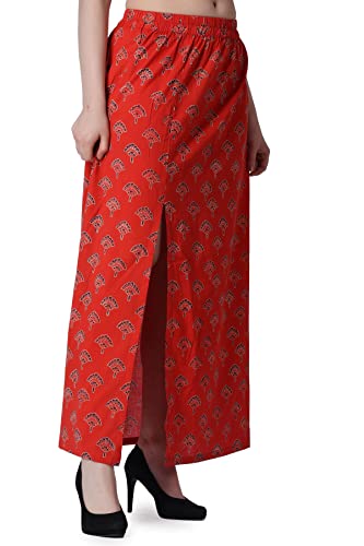 Image of POPWINGS Casual Ethnic Bagru Print Long Slit Skirts for Women || Cotton Long Slit Skirt for Women || Stylish Women Long Skirt for Summer