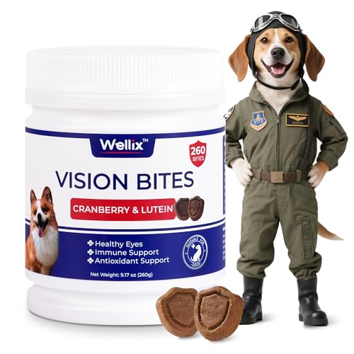 Wellix 260 Bites Vision Taurine for Dogs - Senior Eye Supplement with Cranberry Lutein Marshmallow Root Vitamin - Tear Stain Remover for Puppy Small Medium & Large Dogs