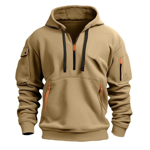 Men's Fleece Hoodie Casual Long Sleeve 1/4 Zipper Pullover Vintage Workout Hoodies Military Tactical Sweatshirt