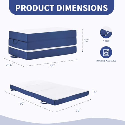 Image of Folding Mattress Twin XL, 6 inch Trifold Mattress Sofa Bed for College,White