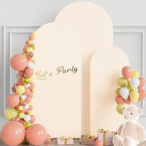 Image of Wokceer Set of 3 Wedding Arch Cover Spandex Fitted Wedding Arch Stand Covers for Round Top Chiara Arch Backdrop Stands Cover for Birthday Party Ceremony Banquet Decoration 4ft,5ft,6ft Beige