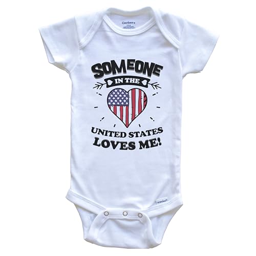 Someone in The United States Loves Me American Flag Heart One Piece Baby Bodysuit
