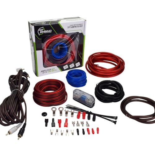 Timpano Amplifier Wiring Kit - 8 Gauge Amp Kit 1000 Watts Car Amplifier Installation CCA Cables Kit – 60 Amp Fuse Single Amp TPT-AMPKIT8 RED