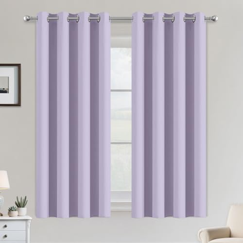 Image of COSVIYA Grommet Room Darkening Lilac Curtains 54 inch Length for Bedroom | Light Blocking Insulated Thermal Curtains for Living Room, Blackout Thick Polyester Window Drapes,52x54 inches, 2 Panels