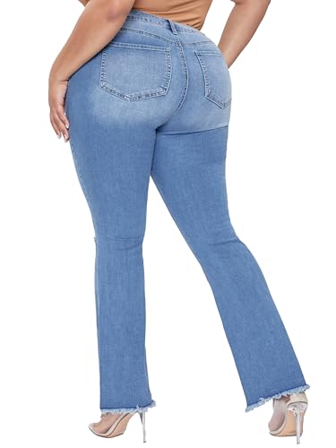 YMI Women's Plus Size Distressed Super Flare Jeans4