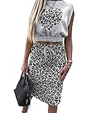 crop top y falda larga formal Gonna da donna e camicetta da donna Gonna corta da 2 pezzi Set da salotto da donna Gonne a matita con stampa leopardata e top senza maniche con stampa a cuore Completi da 2 pezzi