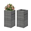 Lewiswayne set of 2 tall planters for outdoor plants handmade 24 wicker tall square planter box with removable liners modern planter for indoor outdoor garden patio front porch gray  urban country home decor