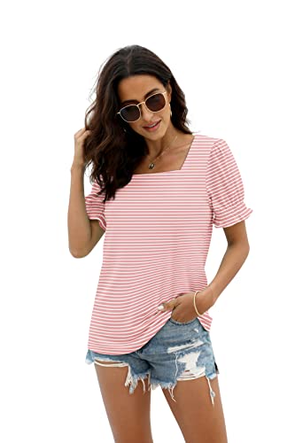 wiholl tops for women summer casual ruffle trim sleeve square neck t shirts