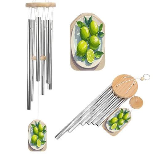 Carillon éolien en forme de colibri vintage avec impression citron - Cloche décorative en bois et aluminium pour terrasse, jardin, cour, intérieur