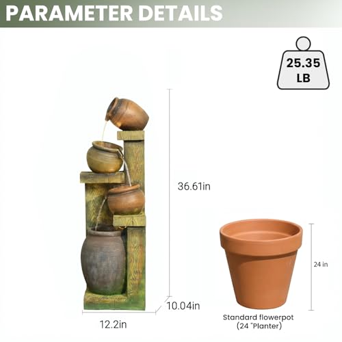 Image of 36.61 inch Outdoor Water Fountain 4-Tier Cascading Pot Waterfall