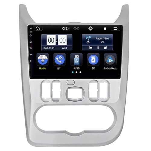 Android 15.0 Radio Coche con Pantalla Táctil 9 Pulgadas para Logan 1 Sandero 2009-2015 Navegación GPS Control del Volante 4G WiFi FM Am RDS Mandos Volante Bluetooth(T205 4 Core WiFi 4+64GB)