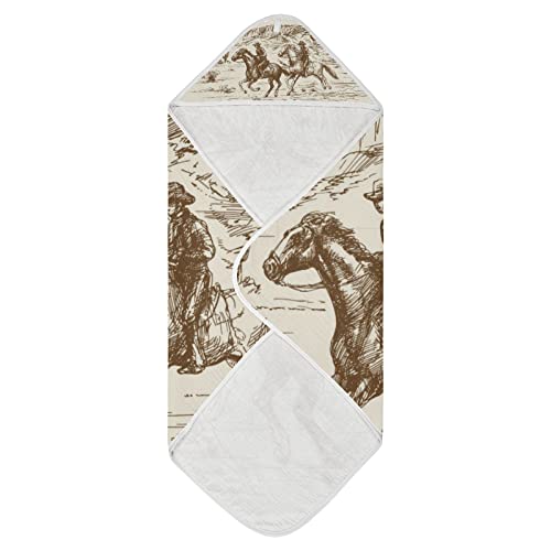 Image of WELLDAY Western Desert Cowboy Baby Towel Ultra Soft Hooded Towels for Babies - Ultra Absorbent Cotton Bath Towels 30x30 Inch