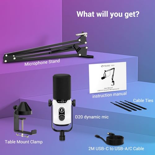 FDUCE Dynamic USB/XLR Gaming Microphone for Podcast & PC Streaming, Vocal Mic with RGB Light, Mute & Gain Control, Headphone Jack, Boom Arm (D20+) - Image 8