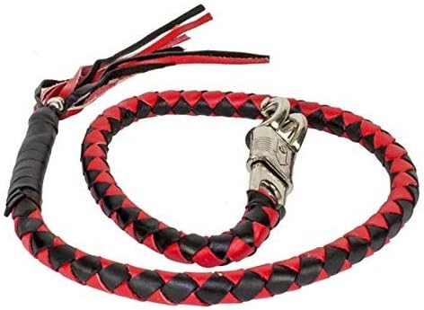 Red & Black Combination 36" Long 1/2" Diameter Naked Soft Genuine Leather Motorcycle Get Back Whip