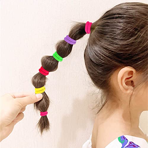 Image of Diversa Small Hair Elastics Kids Hair Bands Baby Girl Hair Rubber Bands Tiny Ponytail Holders Soft Mini Hair Ties (Neon Multicolor, Pack of 100 Pcs)