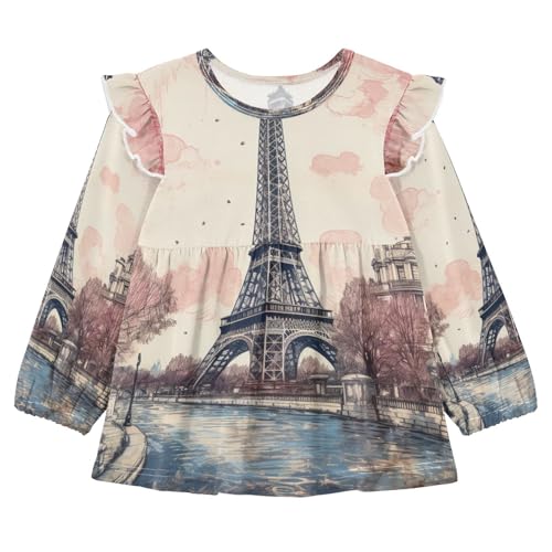 Arte De Torre Incompleto Camisas Elegantes de Manga Larga,Blusas Casuales para Niñas De 1 a 5 Años
