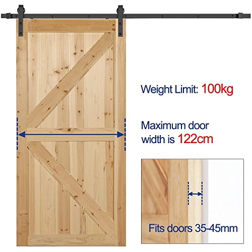 Yaheetech 8FT/244 CM Binario per Porta Scorrevole Interno Esterno Muro Rustico Kit Ferramenta per Anta Scorrevole Singola in Legno da Parete Portata 100 kg