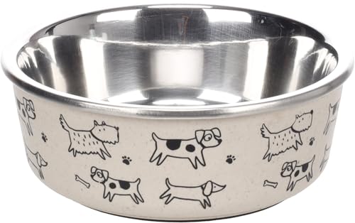 gamelle pour Chien - gamelle Jappie Ronde Beige - en Acier Inoxydable - Base antidérapante - Entretien Facile - 250ml