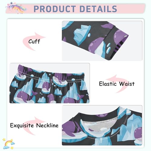 Pajama Sets Long Sleeve Purple Whales on Ice Pattern Soft Comfy Sleepwear 2 Piece PJS 3-8T4