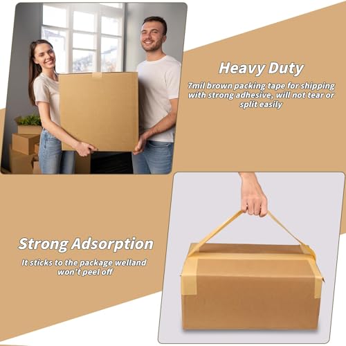 Image of Oleitodh 16 Pack Brown Paper Packing Tape, Kraft Paper Tape Bulk 2 inch x 55 Yardx 7 mil Gummed Tape for Marking, Sealing Box, Masking, Shipping, Strong Adhesive Easy-to-Tear Waterproof Tape