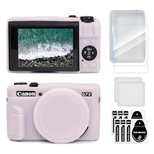 Funda para Canon G7X II de silicona con protector de pantalla rosa