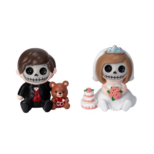 Botega Exclusive Furrybones Mr. and Mrs. Bride and Groom Wedding Figurine Set Cute Gothic Resin Collectibles Spooky Romantic Skeleton Couple Unique Wedding 2-Piece Set