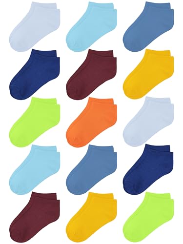 Cooraby 15 Pack Kids' Half Cushion Low Cut Athletic Ankle Socks Boys Girls Ankle Socks