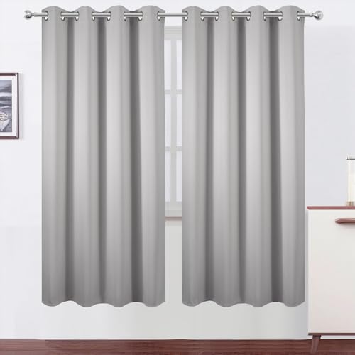 Image of LEMOMO Blackout Curtains 66 x 72 Inch Long Light Grey Curtains Set of 2 Panels Room Darkening Curtains for Bedroom and Living Room
