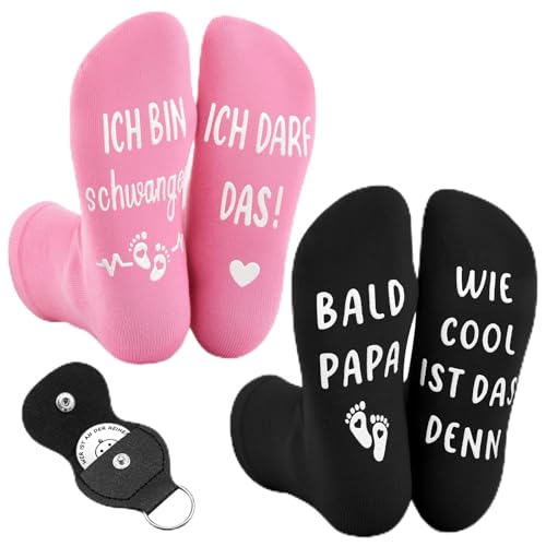 Jadive Geschenke für Neue Eltern Antirutsch Socken Entscheidungsmünze Mama Papa Schwangerschaft Verkünden Lustige Geschenk für Schwangere Taufgeschenke Weihnachten(Schwarz, Rosa,Normale Dicke)