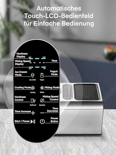 3-in-1 Eismaschine 2L, Joghurtfunktion, Testsieger 2024, 180 W Eiscrememaschine aus Edelstahl mit Kühl- u. Heizfunktion, hausgemachtes Speiseeis mit selbstkühlendem Kompressor, FOHERE – Bild 6