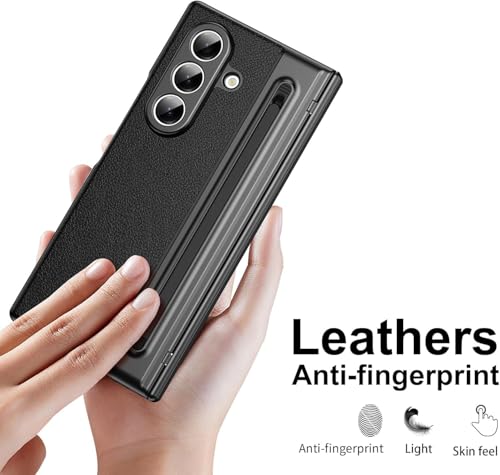 Image of amazon basics Luxury Vegan Leather Case for Samsung Galaxy Z Fold 6 - Ultra Slim Protective Cover with Integrated S Pen Holder & Raised Camera Guards - Midnight Black