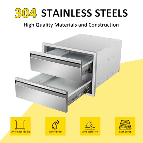 Image of Outdoor Kitchen Drawers 18 inch W x 13 inchH x 21 inchD Triple BBQ Drawers Stainless Steel Built-in Drawer for Outdoor Kitchen Island, Patio Grill Station