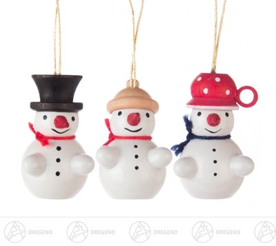 Trio bonhomme de neige en bois minier miniature 1.5cm pour sapin