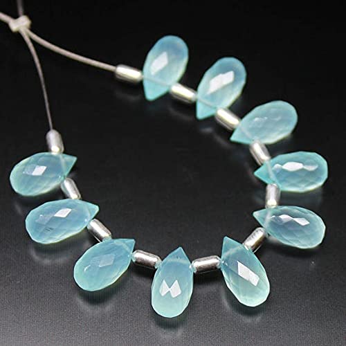 Chalcedony aqua faceted briolette en pierres naturelles d'exception