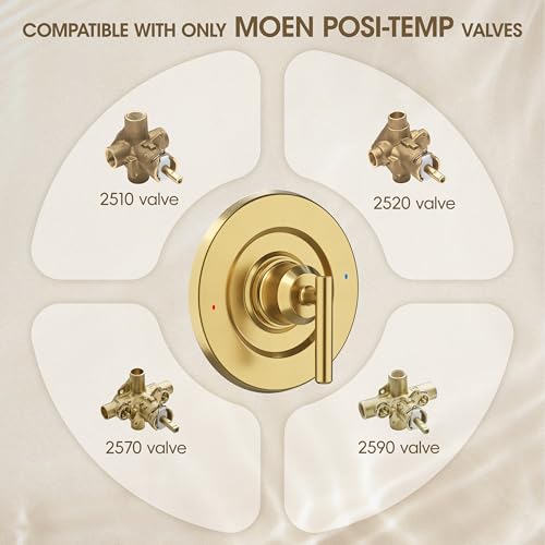 Kit de acabado para ducha en dorado cepillado para manija Moen T2901 | Compatible con válvulas Moen 2510/2520/2570/2590 de equilibrio de presión, corrige manija floja para renovación de baño miniatura 4
