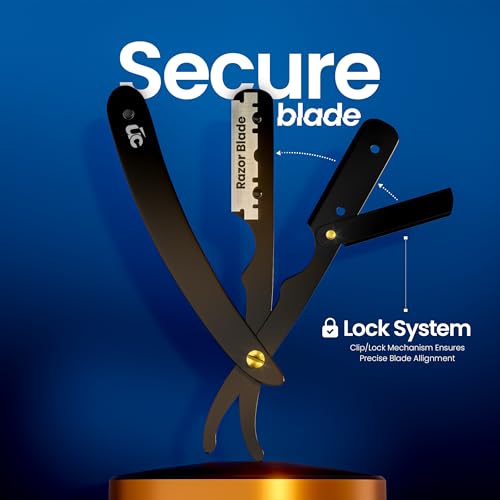 Image of Utopia Care Professional Straight Razor for Men, Barber Straight Edge Razor Safety with 100 Pack Blades, Black