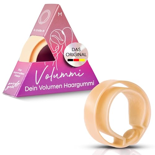 Volummi Haargummi Innovativer Zopfgummi für sichtbar mehr Volumen im Pferdeschwanz Starker Halt & schonend für Haare Das Original Made in Germany [Sandy Gold M für mittlere Haarstärke]
